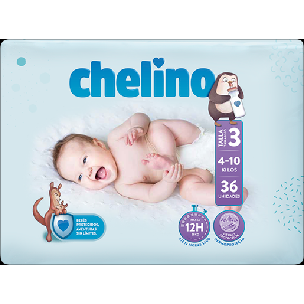 PAÑAL INFANTIL CHELINO FASHION  LOVE T 3 4  10 KG 36 PAÑALES